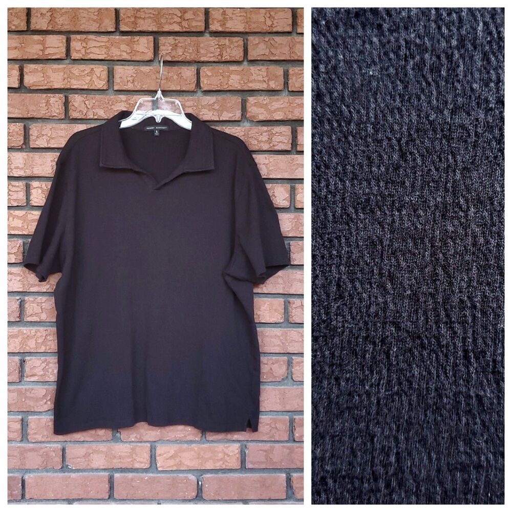 Robert Barakett Open Collar Polo Mens XL Black Short Sleeve Cabana Vacation